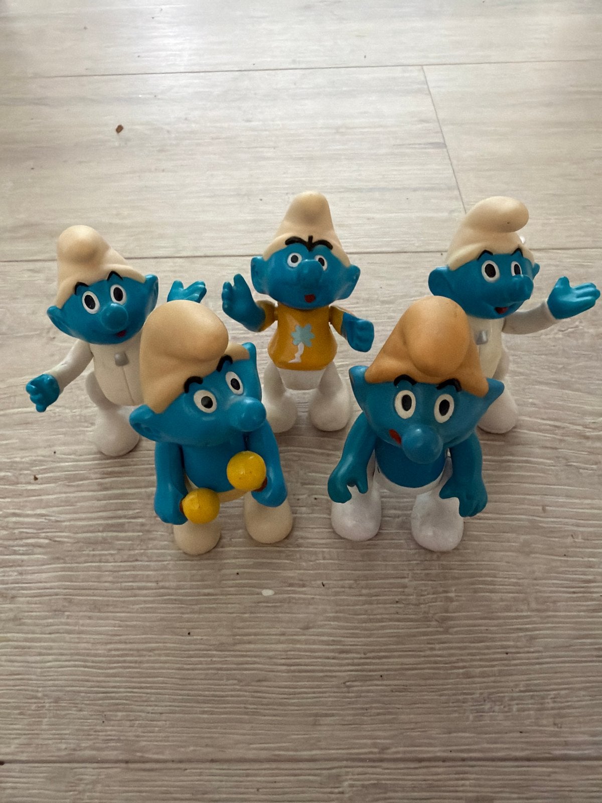 5 vintage Smurfen – Toy Island – beweegbare armen en benen, Ophalen of Verzenden, Gebruikt, Verschillende Smurfen, Poppetje, Figuurtje of Knuffel