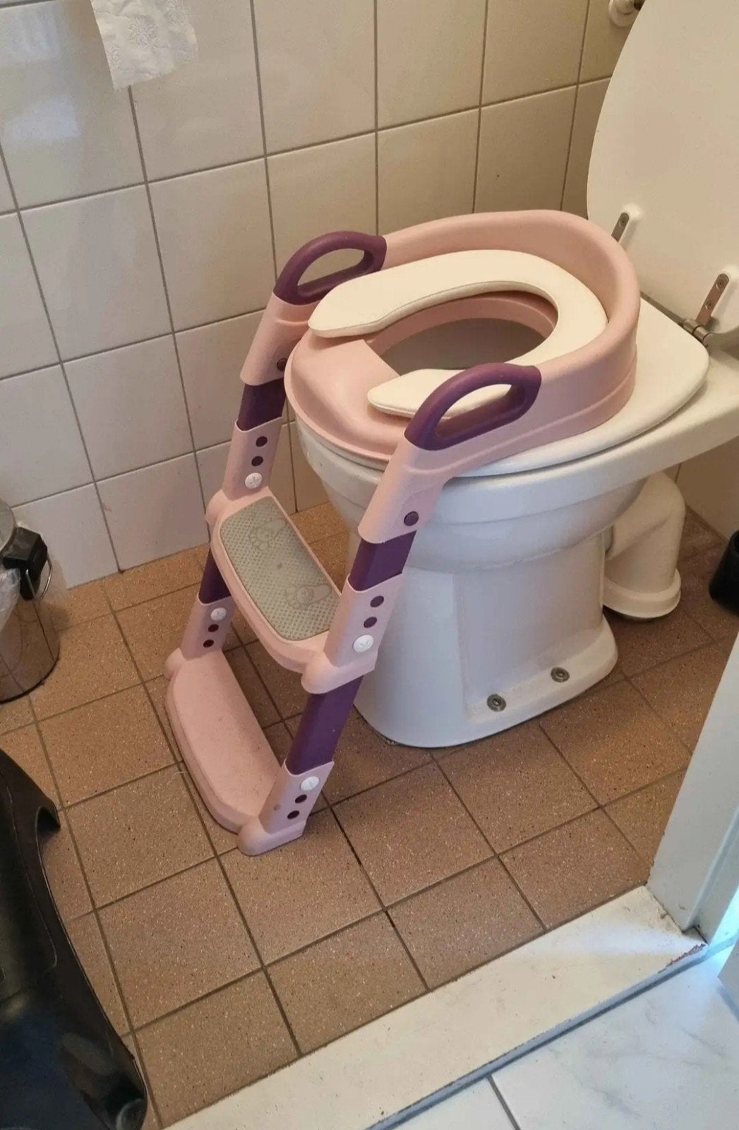 Stevige Roze kinder wc-bril met trapje., Ophalen