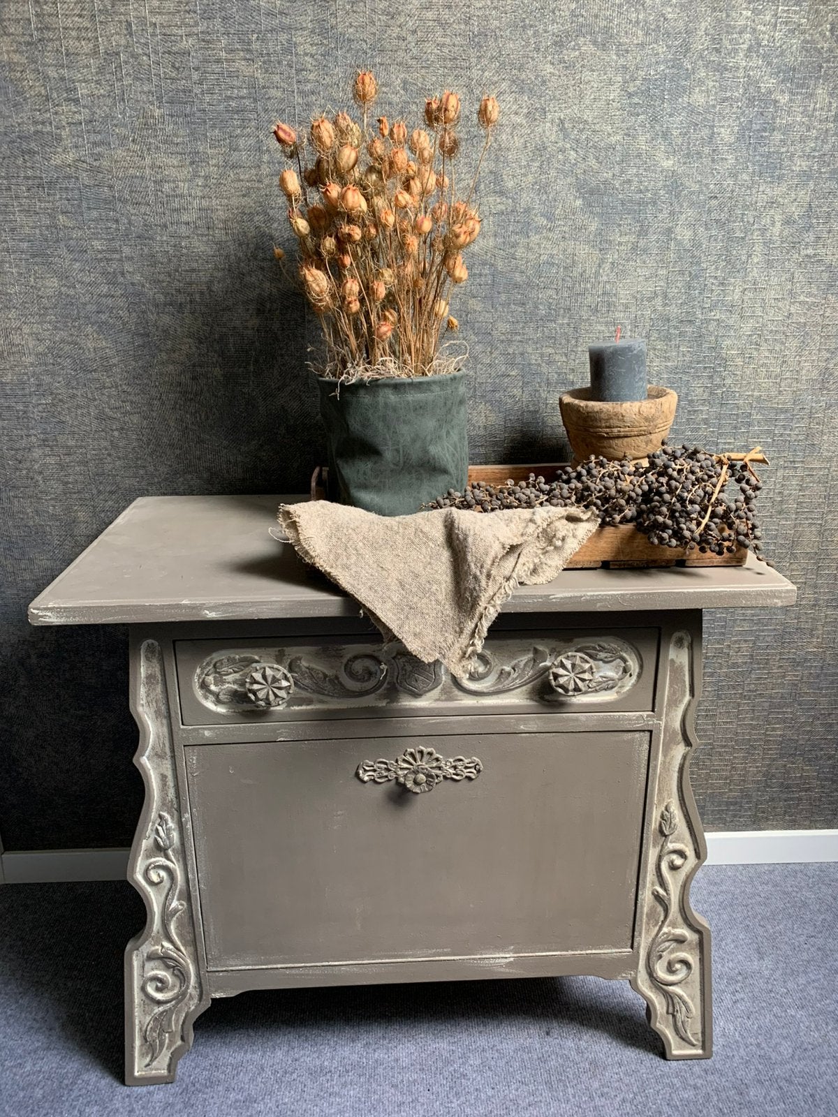 Opgeknapt oud Shabby kastje grijs/wit, Ophalen, Zo goed als nieuw, 50 tot 100 cm, 50 tot 75 cm
