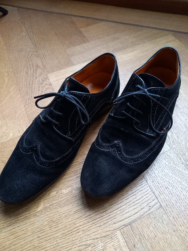 mooi paar Van Lier herenschoenen, zwart suede maat 41, Ophalen of Verzenden, Gedragen, Zwart