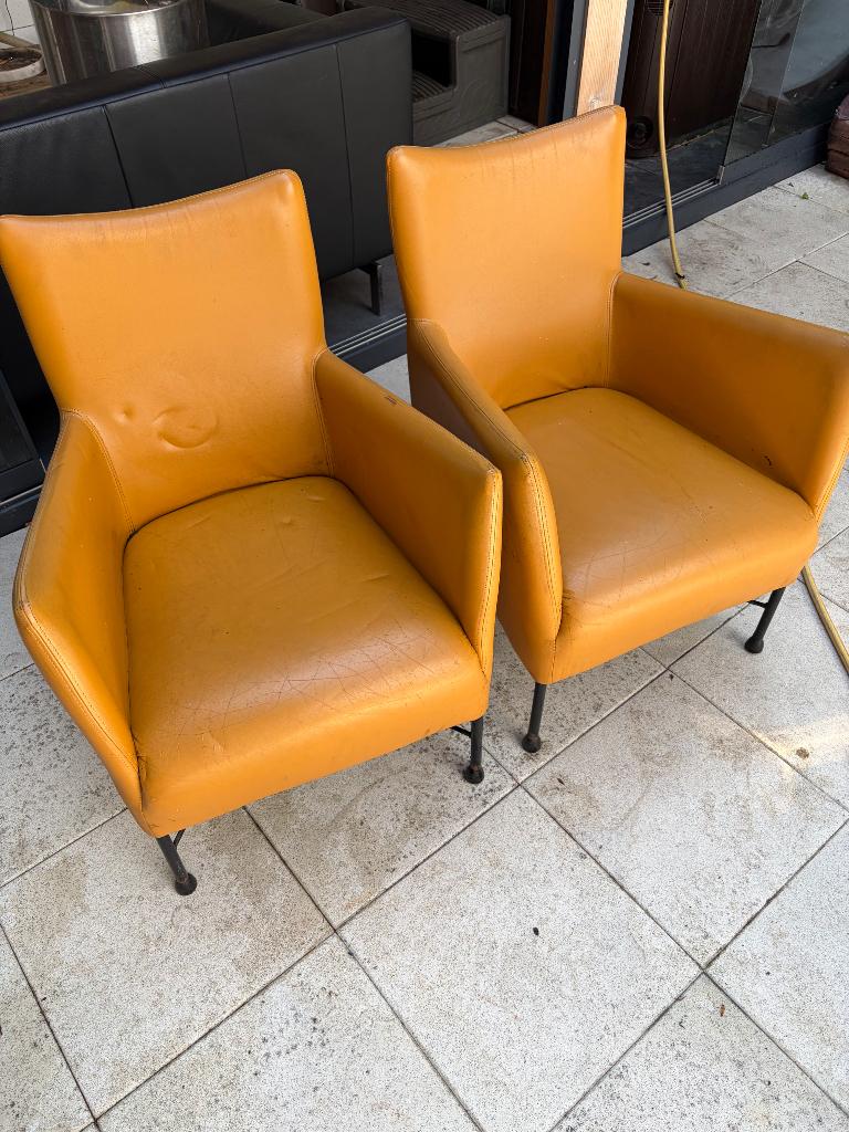 Gratis 2x stoel geel leer, Ophalen, Gebruikt, Twee, Overige kleuren