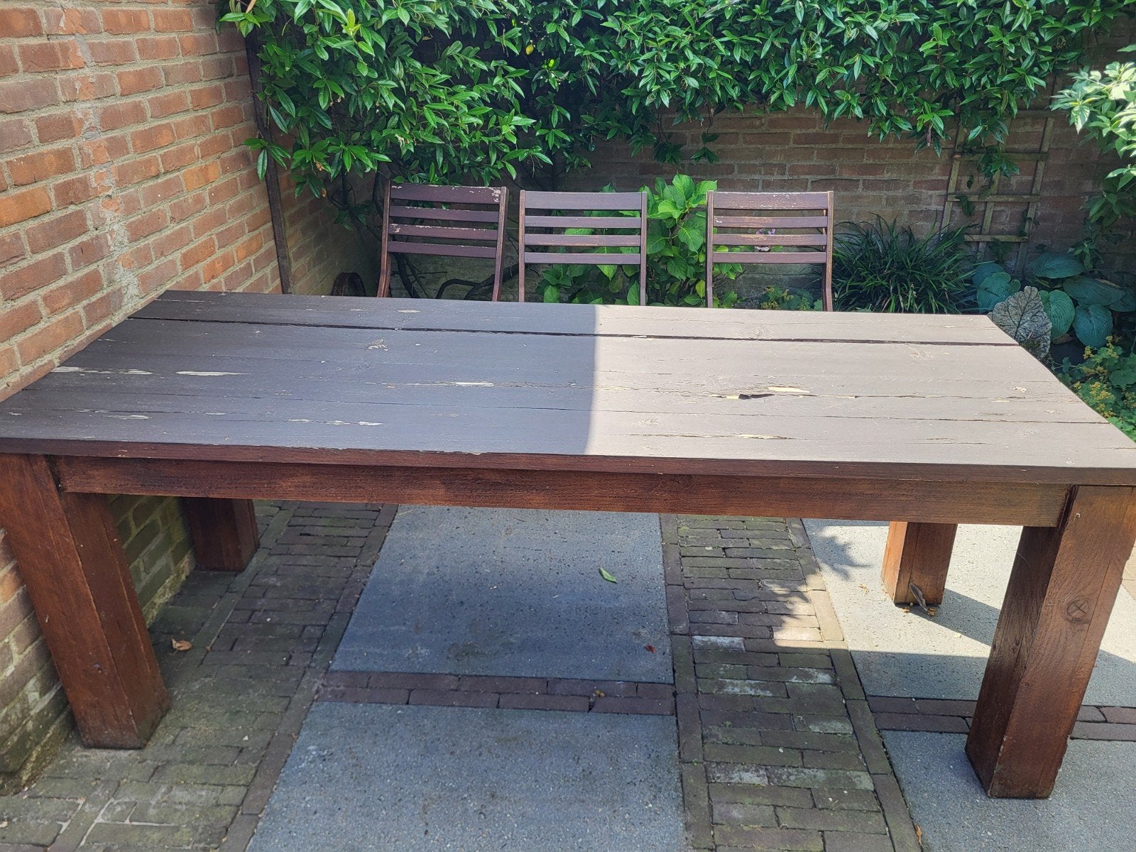 steigerhouten tuintafel 200x178 - opknapper, Ophalen, Gebruikt, Rechthoekig, Hout