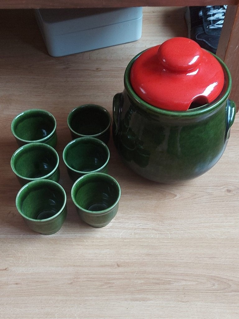 Vintage bowl set groen aardewerk, Ophalen of Verzenden