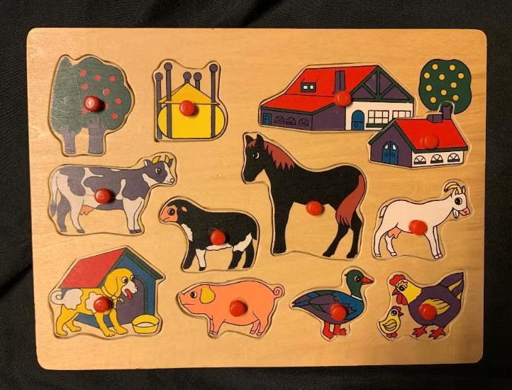 Houten kinderpuzzel, puzzel boerderij, boerderijdieren dier, Ophalen of Verzenden, Zo goed als nieuw, Van hout, Minder dan 10 stukjes