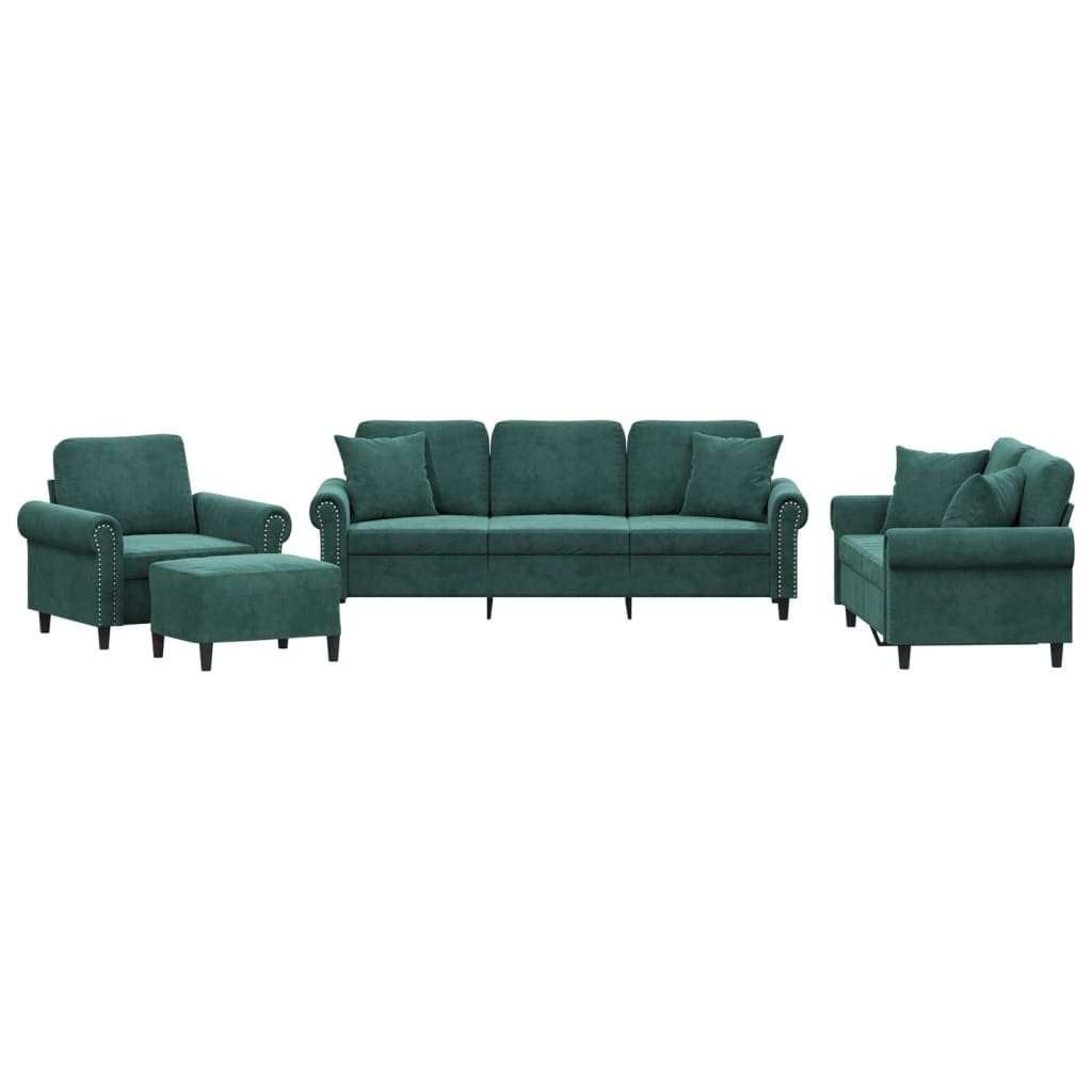 4-delige loungeset fluweel donkergroen, compleet, Nieuw, Ophalen of Verzenden, Metaal, Info@interium.shop