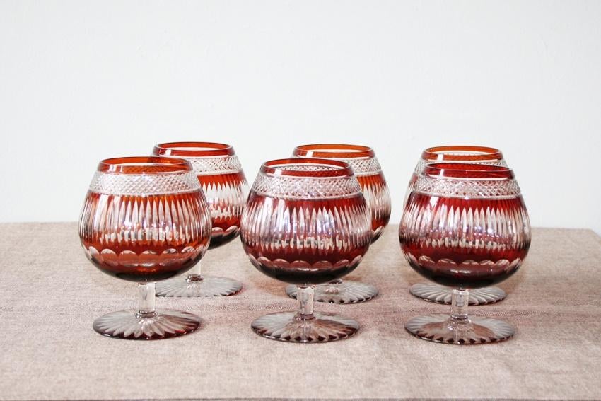 6 vintage kristallen cognac glazen, Ophalen of Verzenden, Zo goed als nieuw, Overige typen