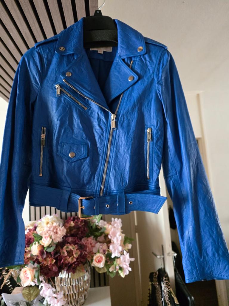 Michael Kors Leren Kreukels Jas - Zo goed als nieuw, Michael Kors, Ophalen of Verzenden, Zo goed als nieuw, Blauw