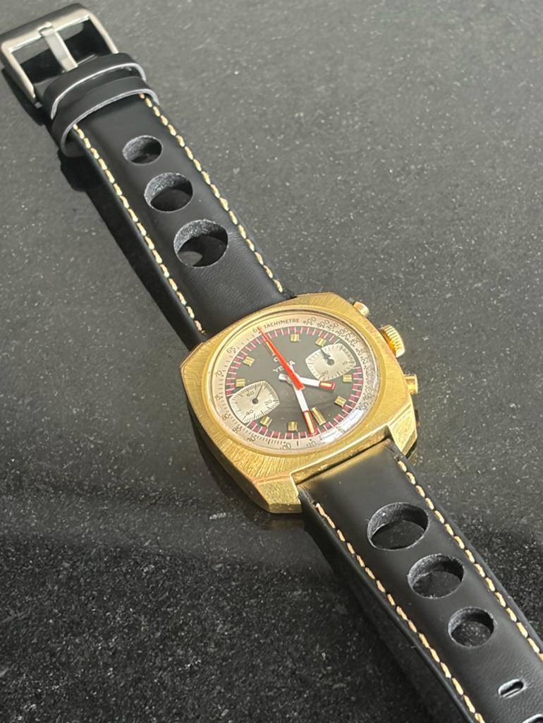 Yema Vintage Chronograaf Valjoux 7733 - Geserviced, Ophalen of Verzenden, Leer, Overige merken