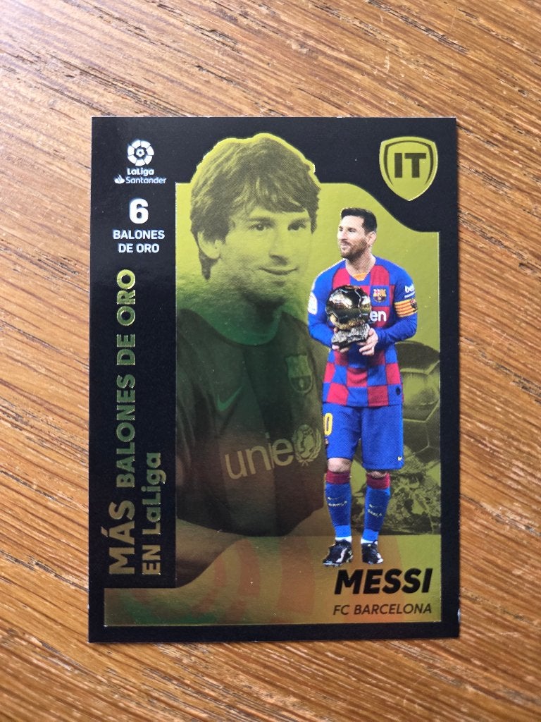 Lionel Messi #9 Barcelona Balones de Oro Panini La Liga 2022, Ophalen of Verzenden, Zo goed als nieuw, Losse kaart, Foil