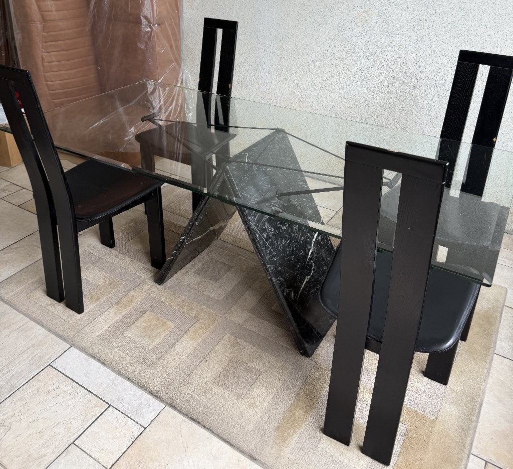 Eettafel, Huis en Inrichting, Tafels | Eettafels, Gebruikt, 50 tot 100 cm, 150 tot 200 cm, Vier personen, Rechthoekig, Glas, Overige materialen