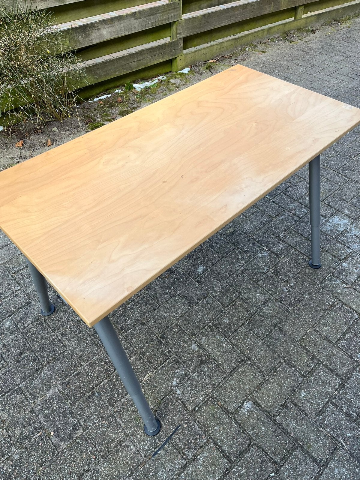 Bureau, Zit-sta bureau, Gebruikt, Hout, In hoogte verstelbaar