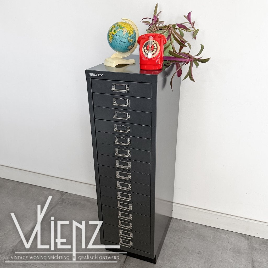 Metalen Bisley ladekast antraciet 15 lades, Ophalen, Minder dan 50 cm, Gebruikt, -