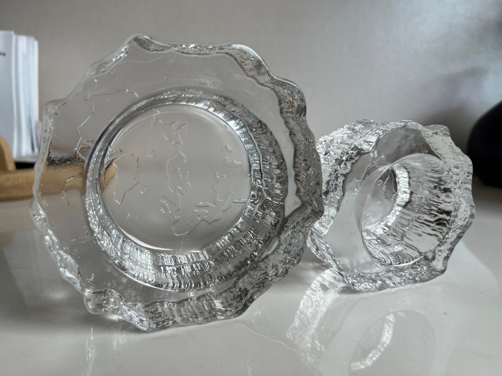 2 Vintage Iittala ASLAK Schalen ‘Europa’ Tapio Wirkkala 70’s, Ophalen of Verzenden, Zo goed als nieuw, Glas, Schaal