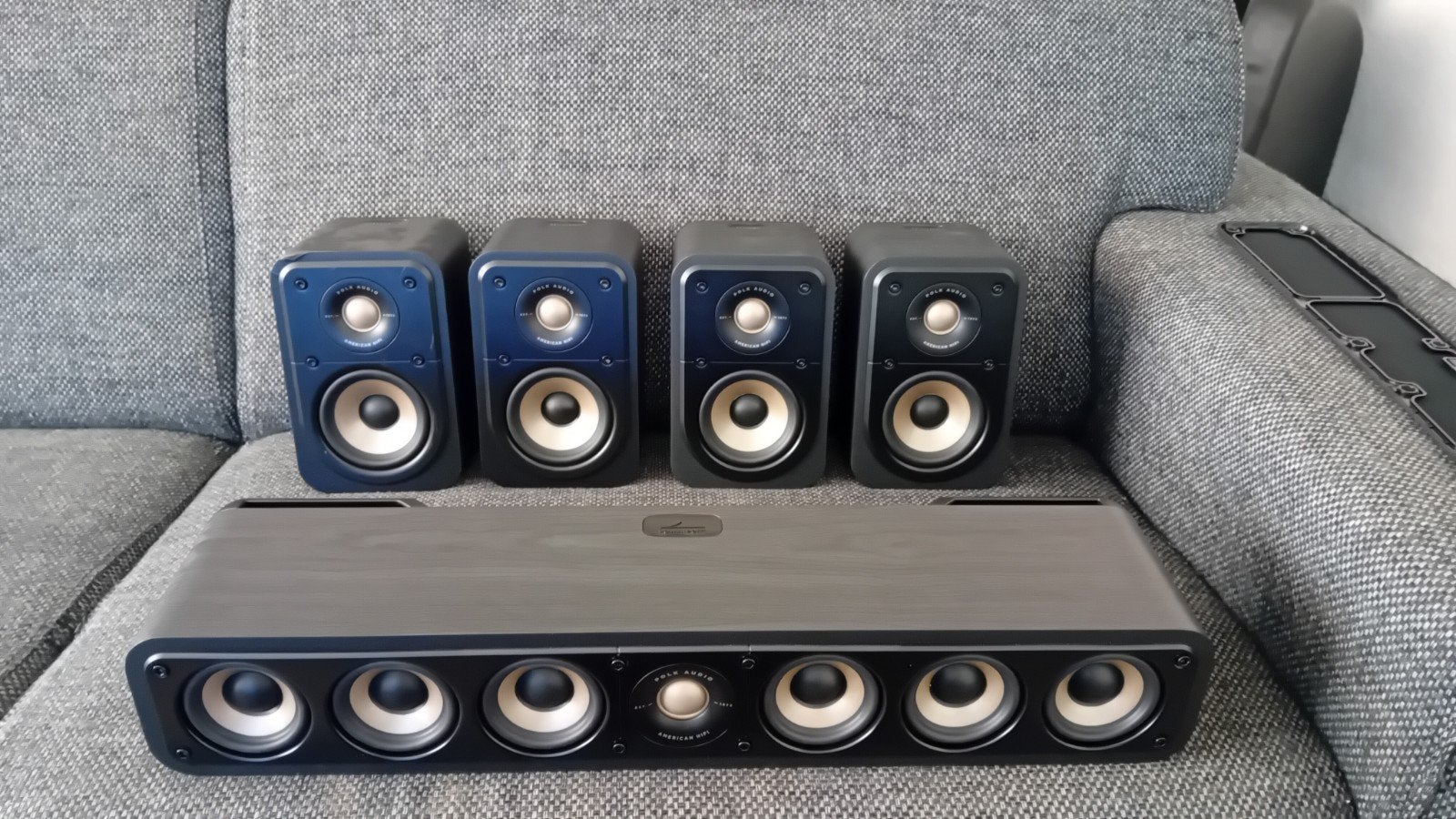 Polk es35 center speaker met 4 polk es10 bookshelf speakers, Ophalen, Gebruikt, 100 watt of meer