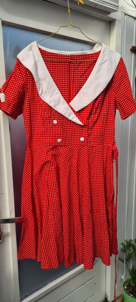 Vintage 50's Retro Polkadot Jurk - Diverse Maten, Kleding | Dames, Ophalen of Verzenden, Gedragen, Maat 46/48 (XL) of groter, Rood