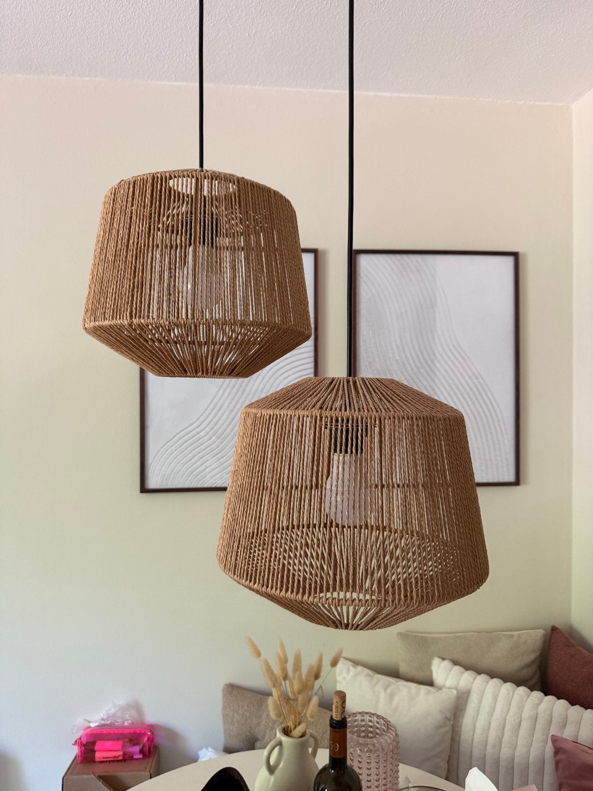 Japandi-stijl (eetkamer)lampen voor gezellige sfeer, Japandi, Natuurlijk materiaal, Zo goed als nieuw, E27 (groot)
