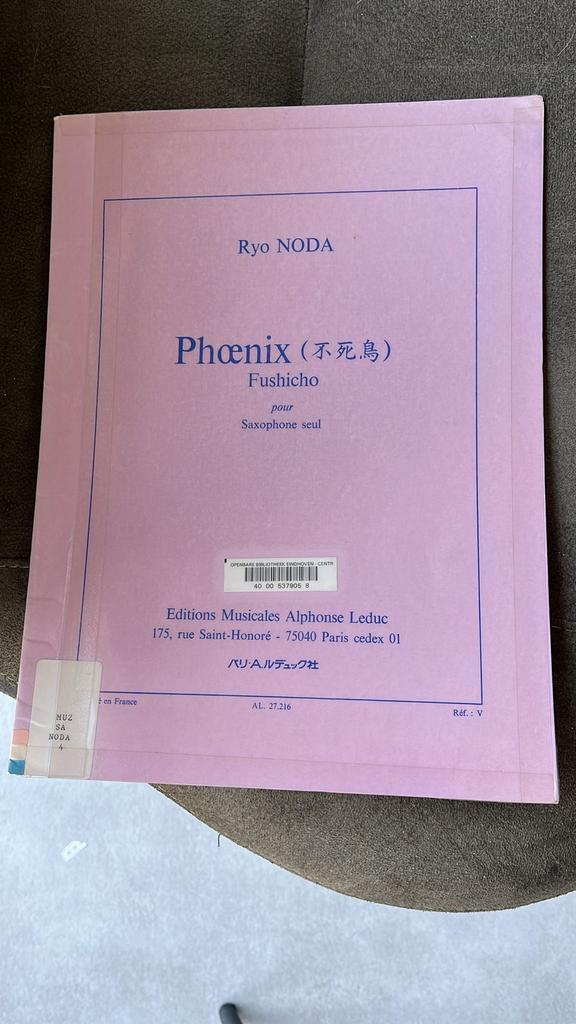 Bladmuziek Ryo Noda - Phoenix (Fushicho) voor Saxofoon, Gebruikt, Klassiek, Saxofoon, Ophalen of Verzenden