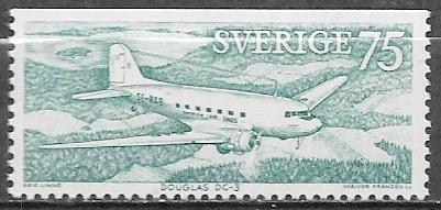 ZWEDEN 75 Ø. zegel Postvliegtuig - Douglas DC-3 - 1972, Verzenden, Postfris, Vliegtuigen
