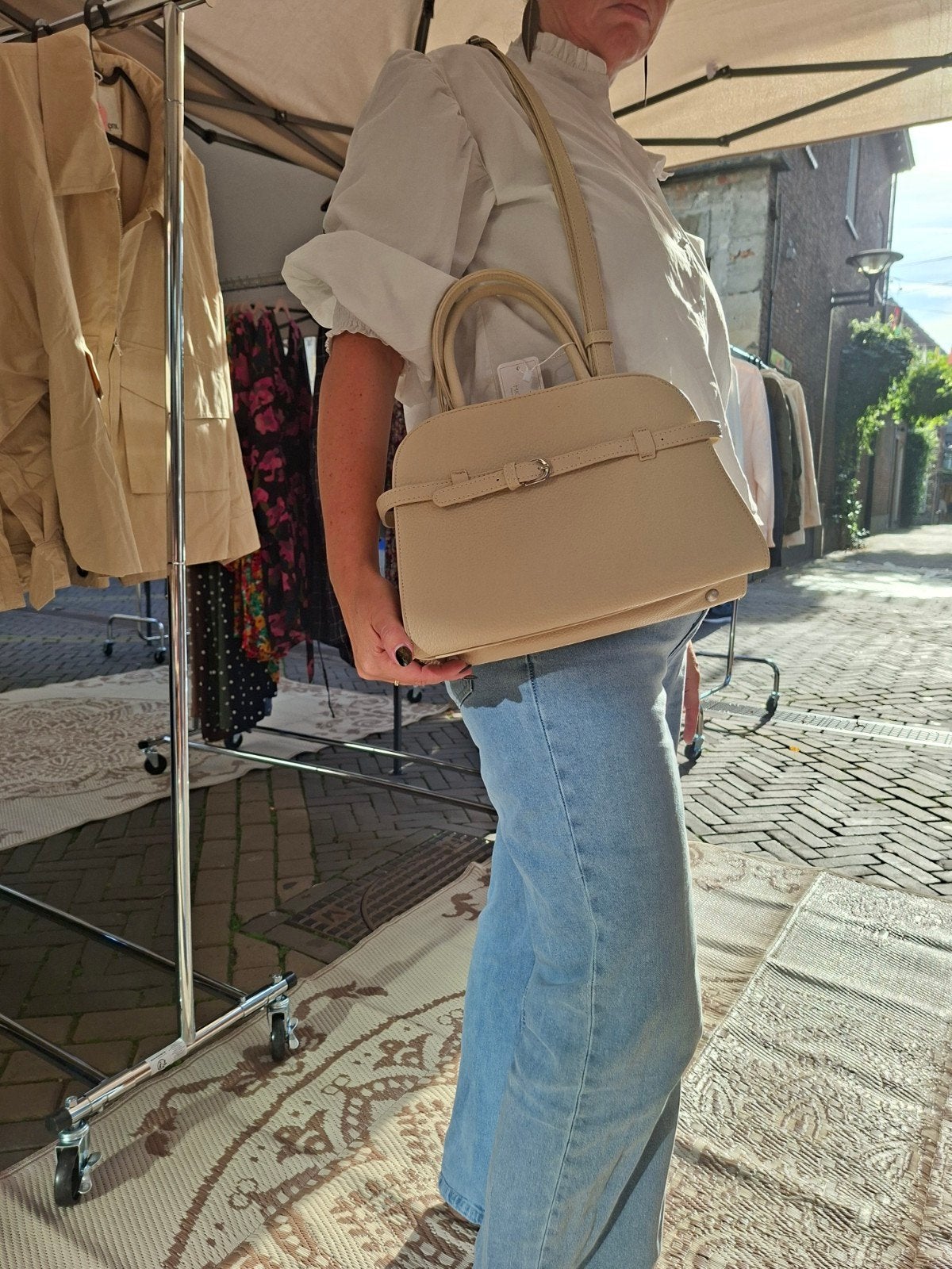creme beige vegan leren handtas schoudertas sale, Beige, Nieuw, Ophalen of Verzenden, Mhmoutlet