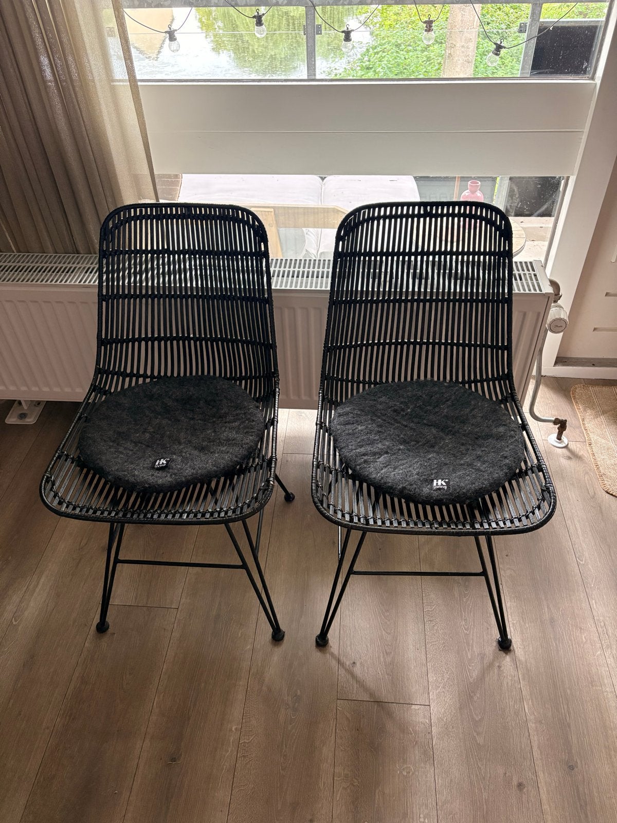 Hkliving rotan eetkamerstoelen (6 stuks), Ophalen, Zwart, Zo goed als nieuw, Metaal