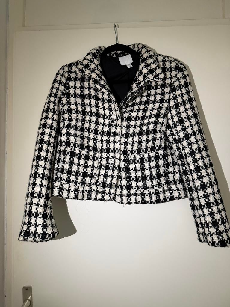 Zeer elegante blazer maat XS tweed zwart-wit pied de poule, Zwart, Ophalen of Verzenden, Jasje, Maat 34 (XS) of kleiner