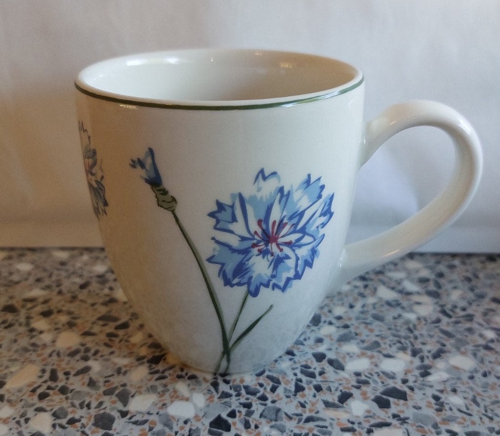 1 beker mok korenbloem Van Cleef met oor groen blauw, Huis en Inrichting, Keuken | Servies, Ophalen of Verzenden, Zo goed als nieuw