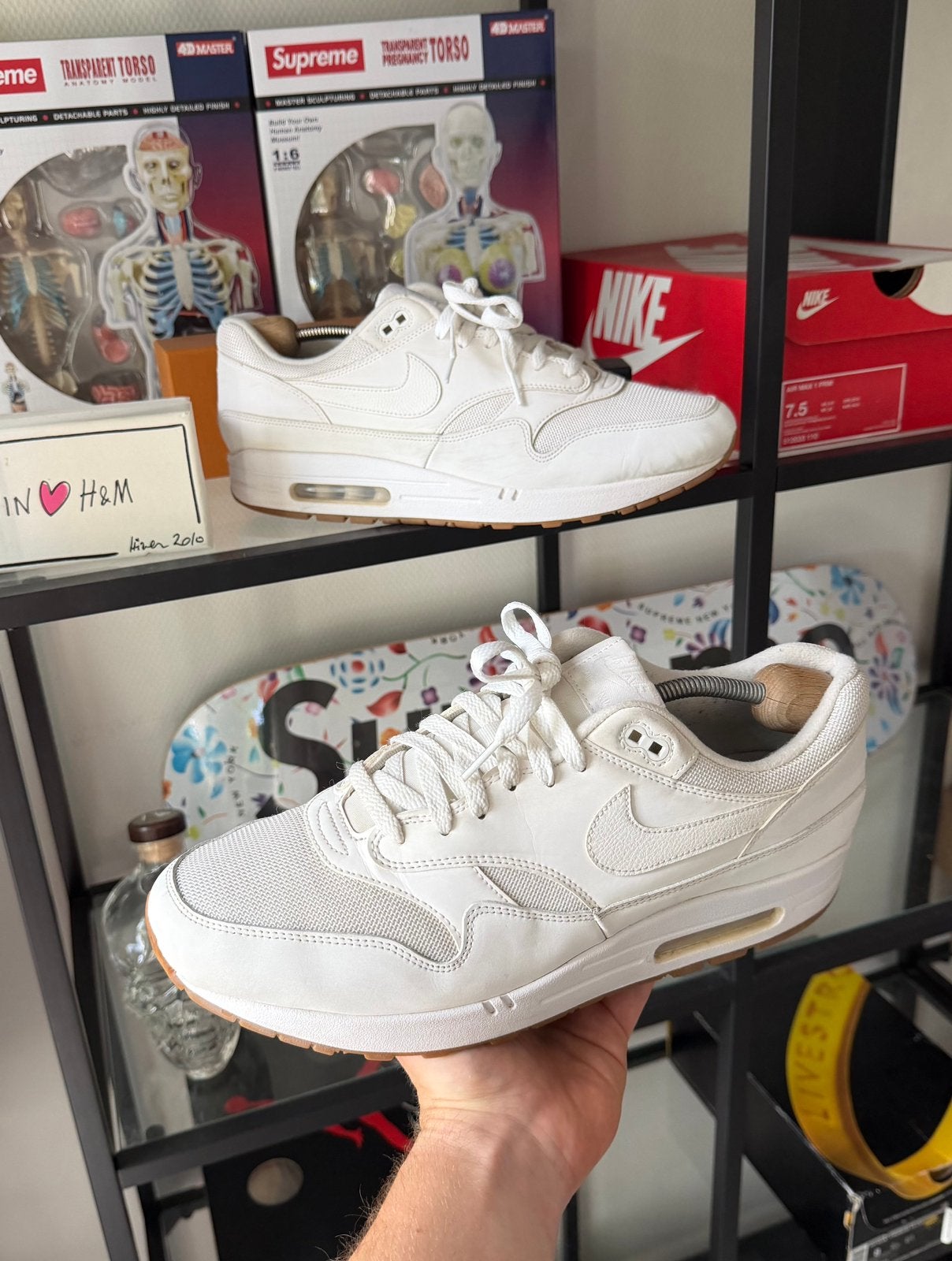 Nike Air Max 1 White Gum, Ophalen of Verzenden, Zo goed als nieuw, Overige kleuren, Sneakers of Gympen