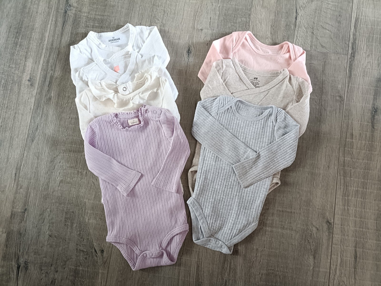 7 rompers maat 62/68 – lange mouw, Nacht- of Onderkleding, Gebruikt, H&M, Zeeman, Jongetje of Meisje