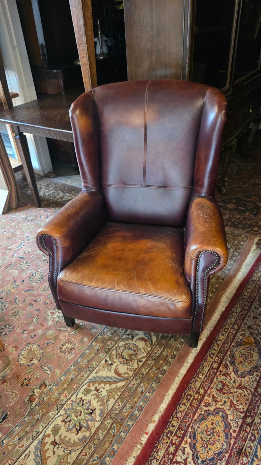 Bruine lederen oorfauteuil, Ophalen