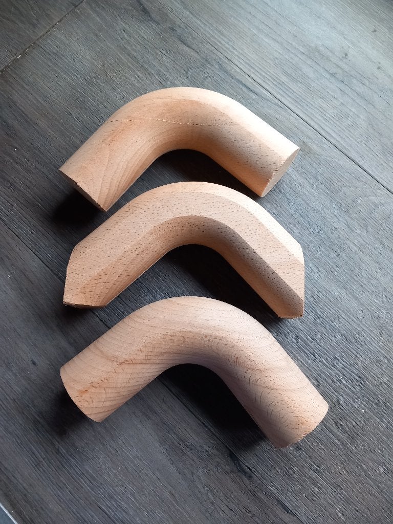 3× houten bocht 90,rondhout ,trapleuning, Minder dan 3 m³, Ophalen, Beukenhout, Blokken