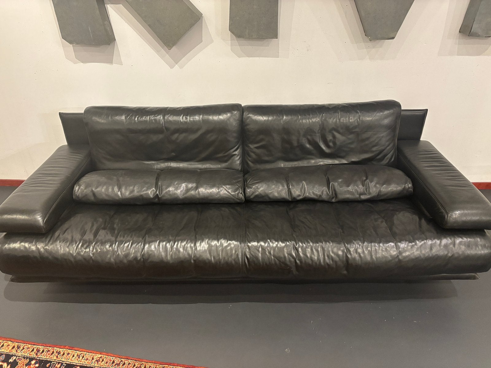 Rolf Benz 6500 design zitgroep zwart leer 2 banken 2 stoelen, Huis en Inrichting, Ophalen, Zo goed als nieuw, 75 tot 100 cm, Leer