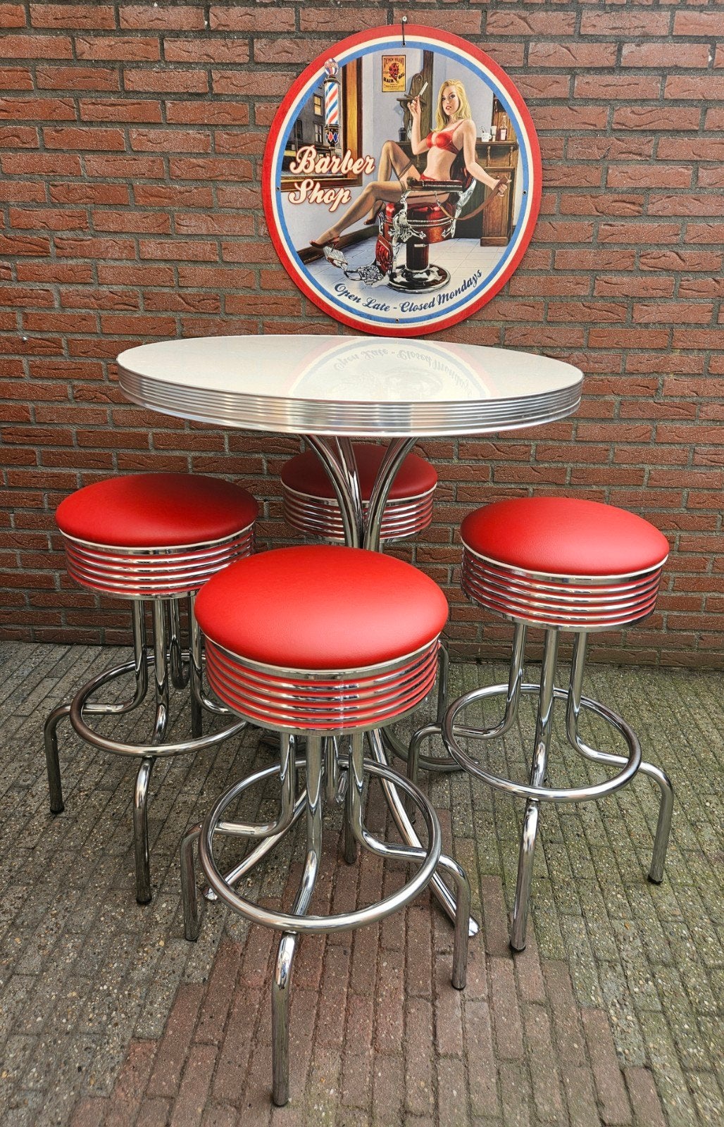 FIFTIES SIXTIES AMERIKAANSE BEL AIR BARKRUKKEN MET BARTAFEL, Ophalen, 5 krukken of meer, 60 tot 90 cm, Met voetsteun