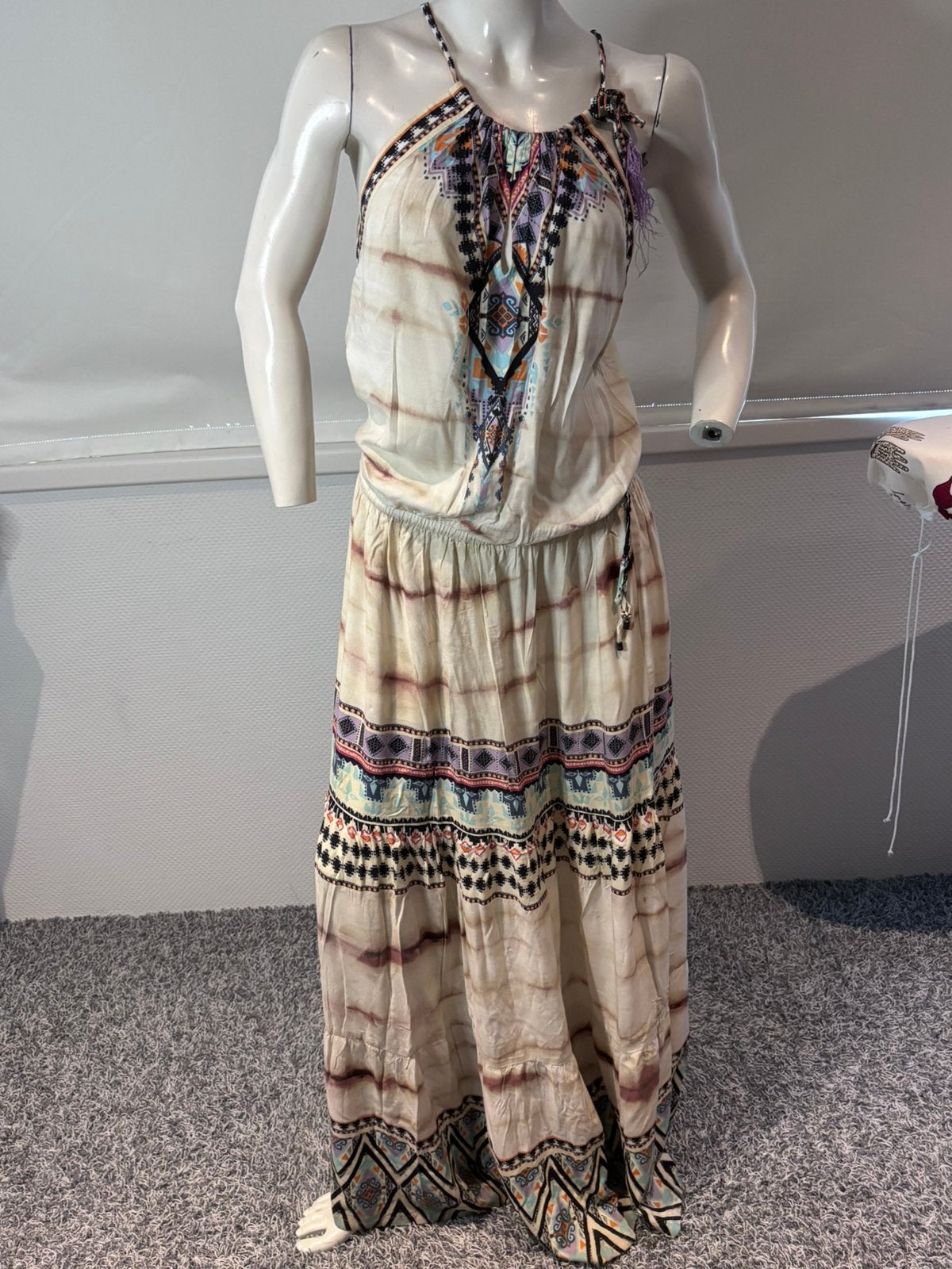 Hale bob lange jurk met leuke print maat s, Beige, Ophalen of Verzenden, Zo goed als nieuw, Maat 36 (S)