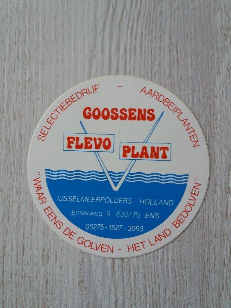 sticker Selectiebedrijf GOOSSENS FLEVO PLANT aardbeiplanten, Verzamelen, Ophalen of Verzenden, Zo goed als nieuw, Bedrijf of Vereniging