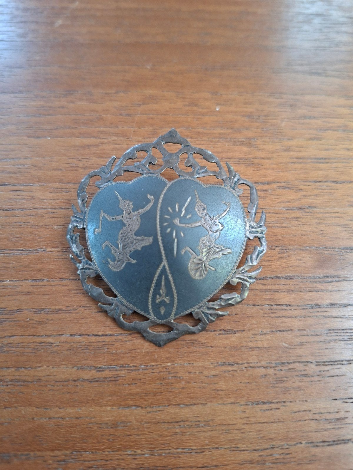 Vintage Siam Sterling Zilveren Broche - Dansers, 4 tot 7 cm, Gebruikt, Ophalen of Verzenden, Zilver