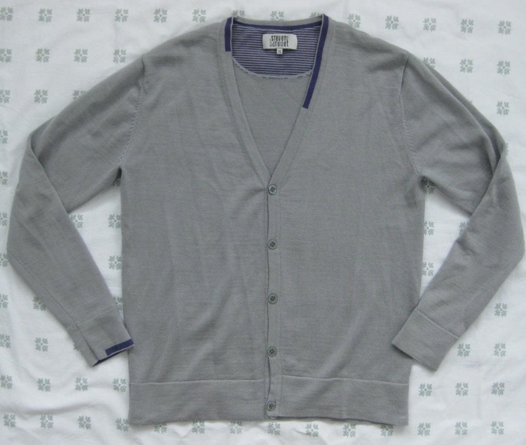 Steven van Vliet vest grijs met paars, maat XL merino wol, Maat 56/58 (XL), Ophalen of Verzenden, Zo goed als nieuw, Steven van vliet
