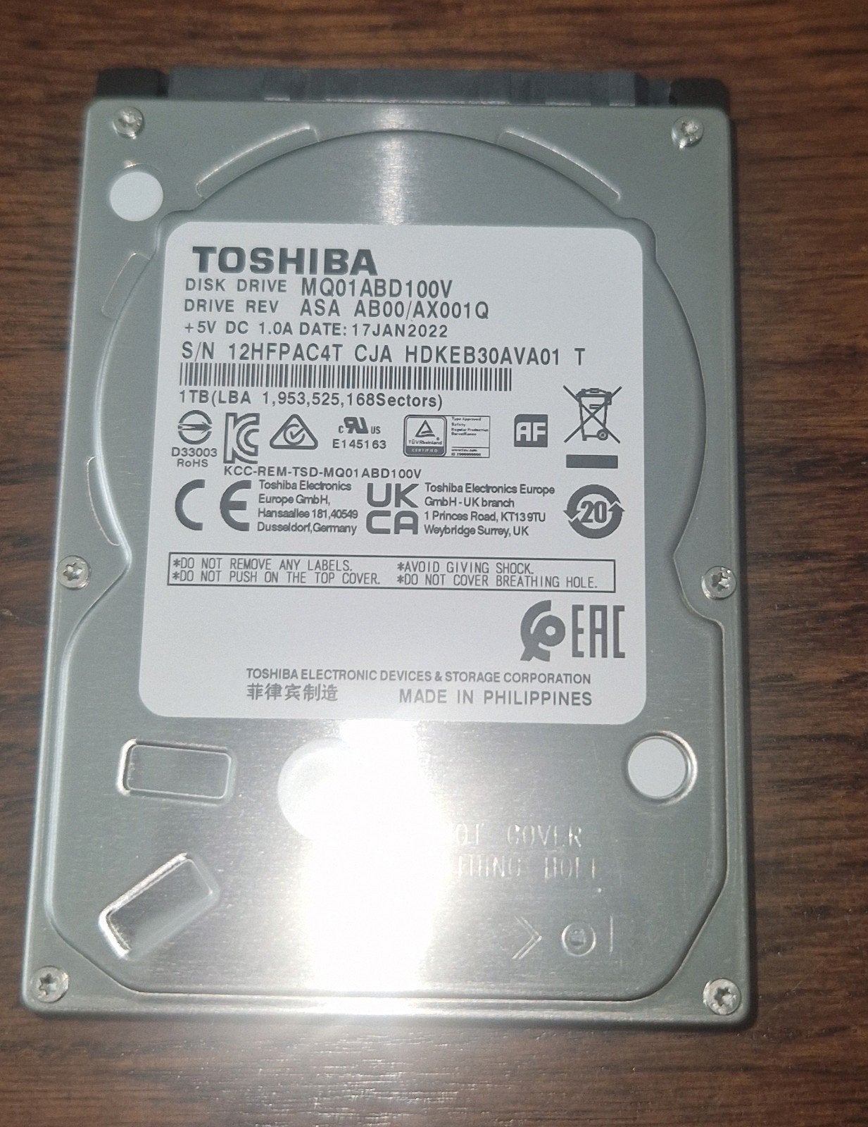 Toshiba 1TB HDD 2.5 Inch schijf, Intern, Toshiba, Verzenden, Desktop