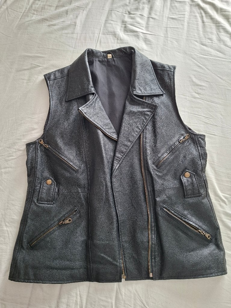 Leren dames Gilet, Ophalen, Gedragen, Maat 42/44 (L), Zwart