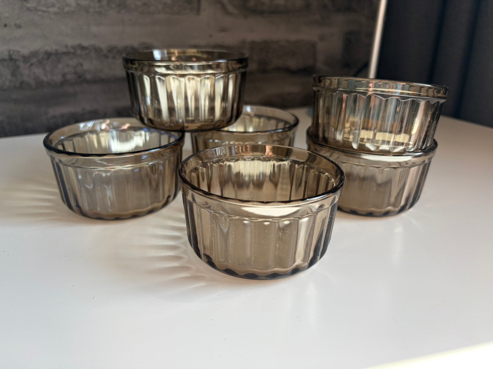 Vintage Arcopal rookglas ramekins / schaaltjes (6 stuks), Overige merken, Vintage, Ophalen of Verzenden, Glas