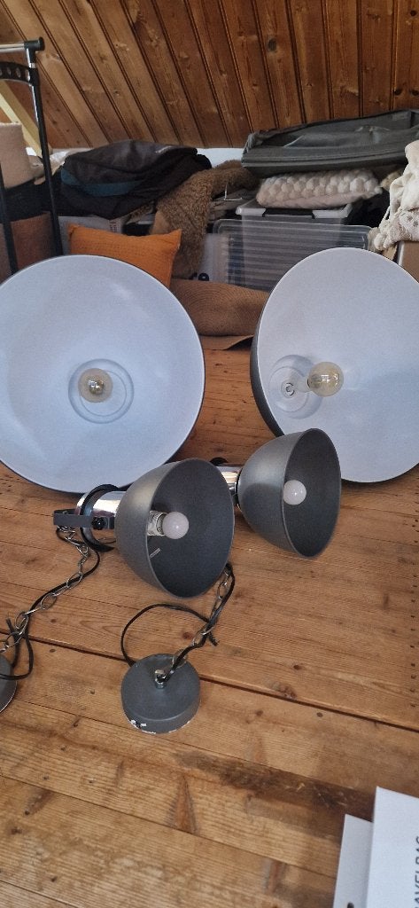 Mooie set van 4 industriële hanglampen (antraciet), Ophalen, Gebruikt, E27 (groot)