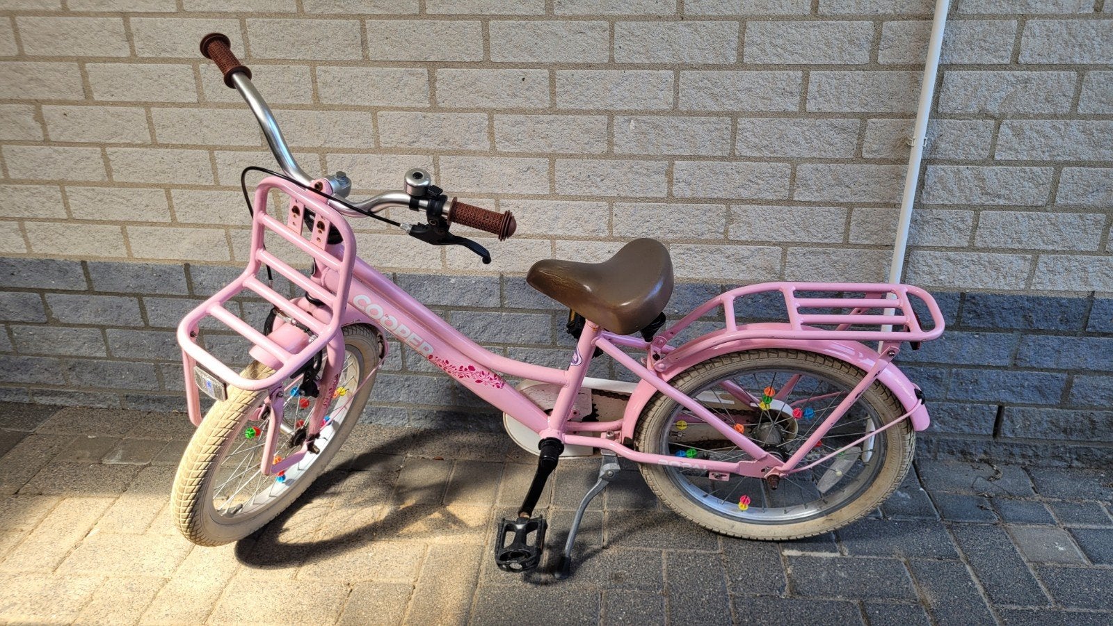 Cooper roze kinderfiets 18 inch - Gebruikt, Ophalen, Terugtraprem, Cooper, 16 tot 20 inch