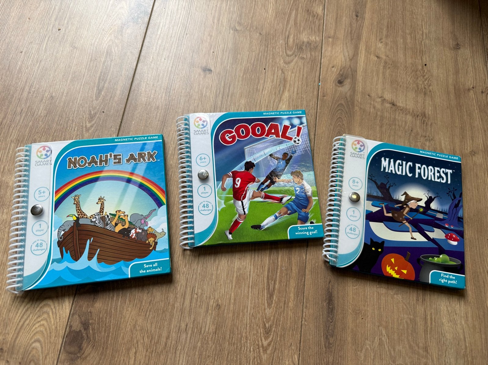 3 Smart Games spellen voor 1 persoon: Noah's Ark, Goal!, Mag, Een of twee spelers, Ophalen of Verzenden, Zo goed als nieuw
