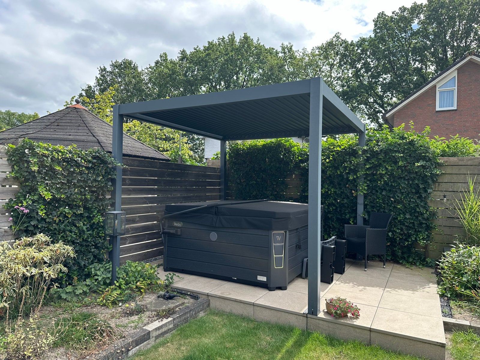 Aluminium lamellen overkapping 3x3, antraciet, zgan, Tuin en Terras, Overkappingen, Ophalen, Zo goed als nieuw, Overige typen