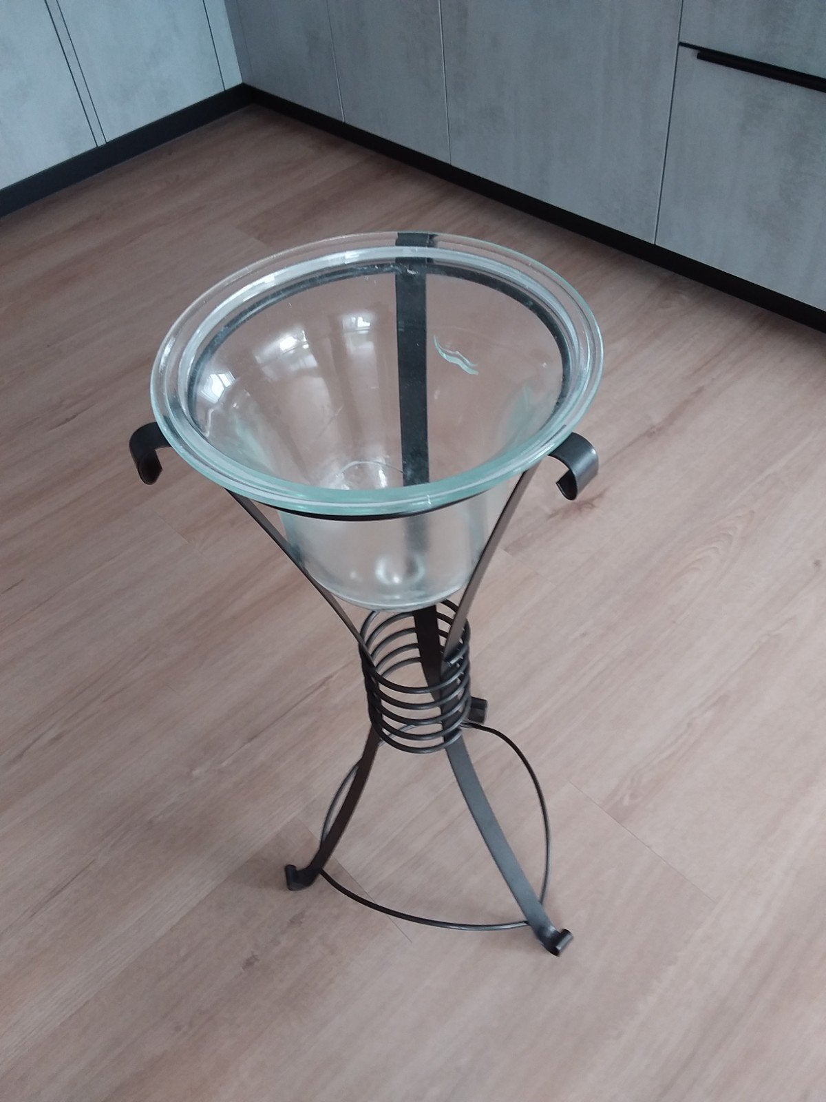 Glazen pot op standaard - ideaal voor kunstplanten, Ophalen, Gebruikt, 76 cm, Zwart