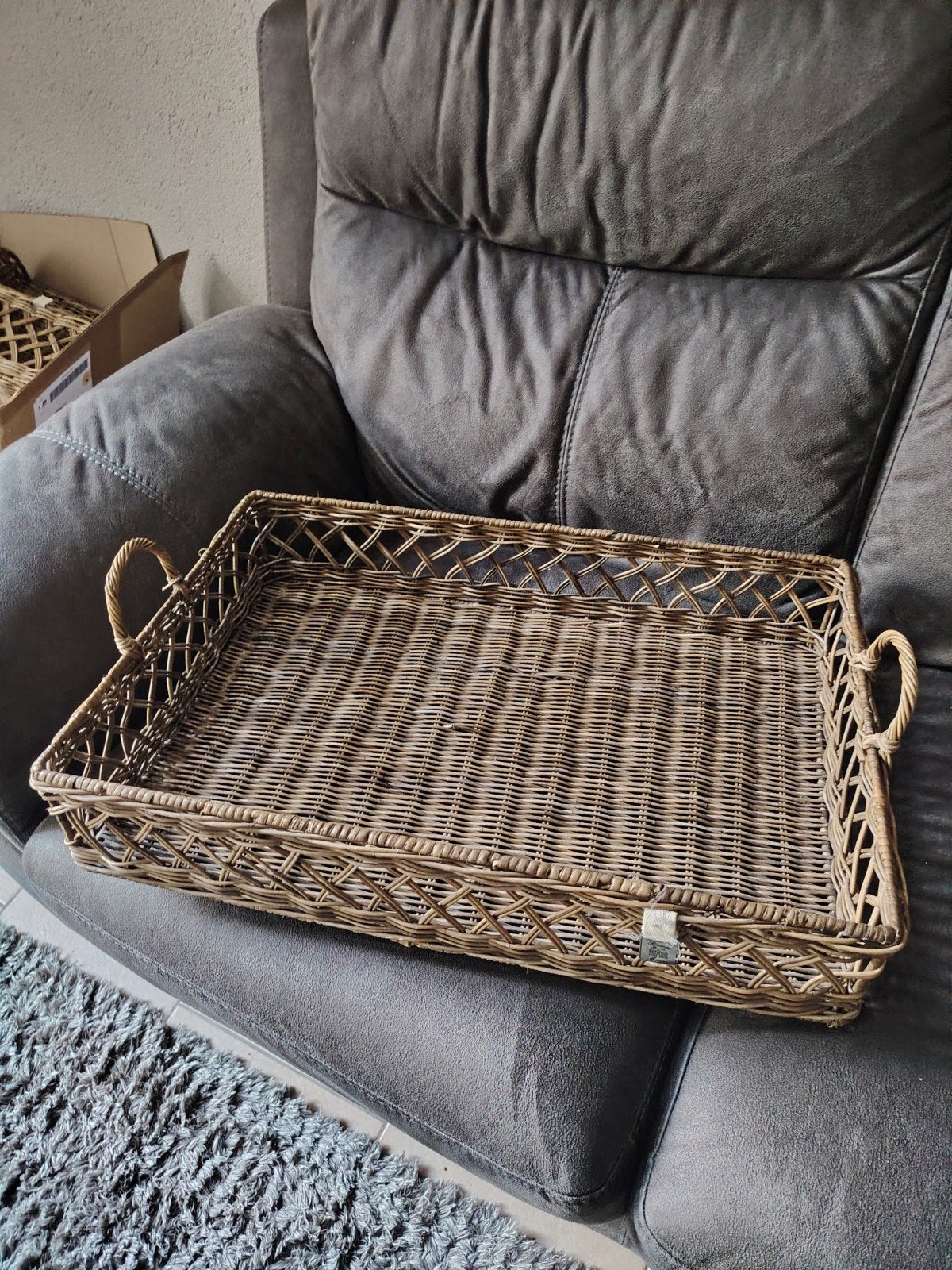 Riviera Maison Rattan Groot Dienblad - Zo goed als nieuw, Huis en Inrichting, Ophalen of Verzenden, Zo goed als nieuw, Rechthoekig