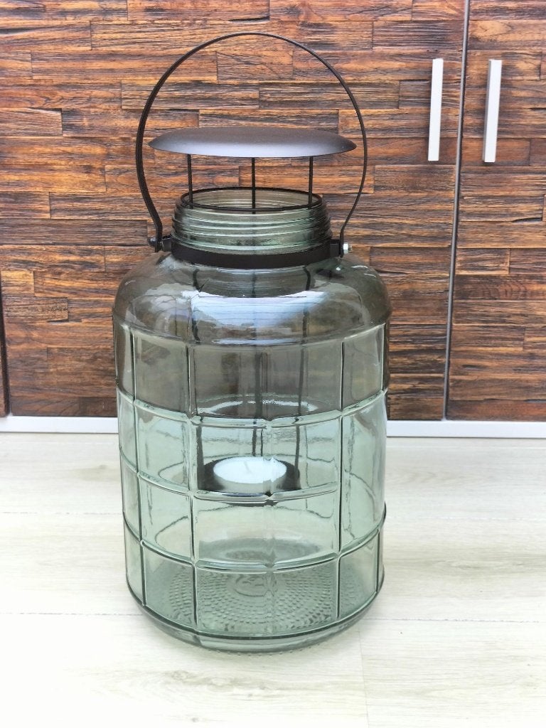 Super grote XL lantaarn waxinelichthouder glas zwart hengsel, Huis en Inrichting, Woonaccessoires | Kandelaars en Kaarsen, Ophalen