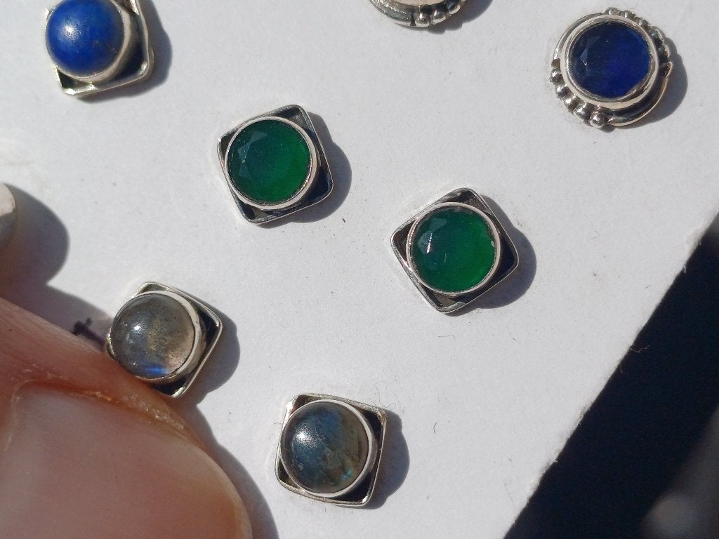 Vanoli - 925 zilveren oorbellen oorknopjes met groene agaat, Sieraden, Tassen en Uiterlijk, Oorbellen, Daiva1973@hotmail.com, Vanoli