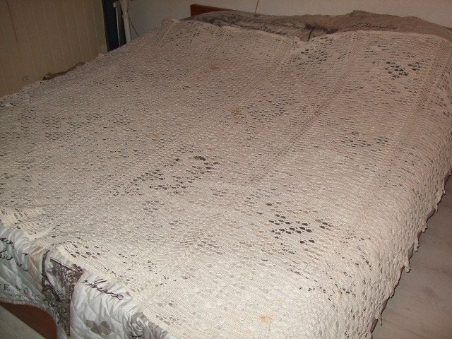 grote witte katoenen handgehaakte sprei 0ng.200x200 € 36,00, Gebruikt, Wit, Tweepersoons, Ophalen of Verzenden