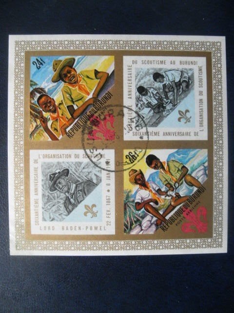 Postzegels Burundi 1968 scouting blok 25 B - cat.w. € 6,00., Ophalen of Verzenden, Overige landen, Gestempeld