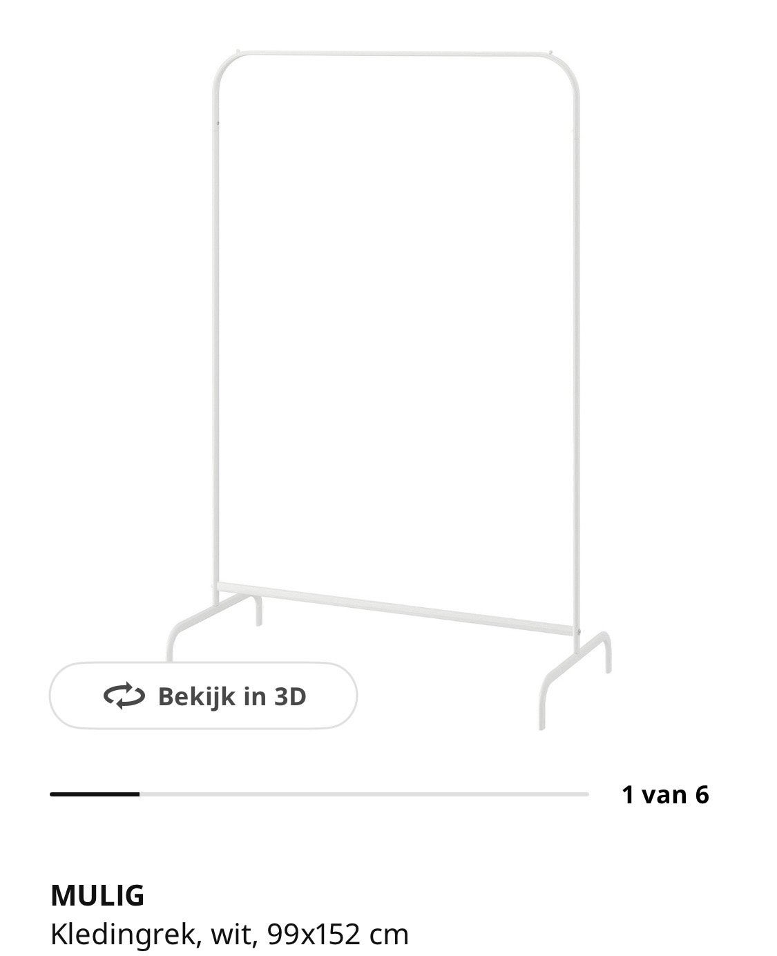 IKEA Mulig Kledingrek Wit - 99x152 cm, Ophalen, Zo goed als nieuw
